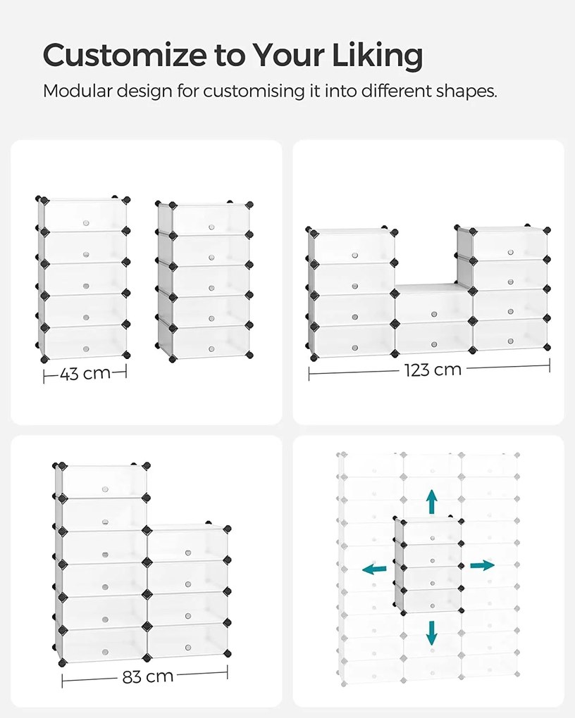 Stojan na topánky, plastový, s 10 priehradkami, biely