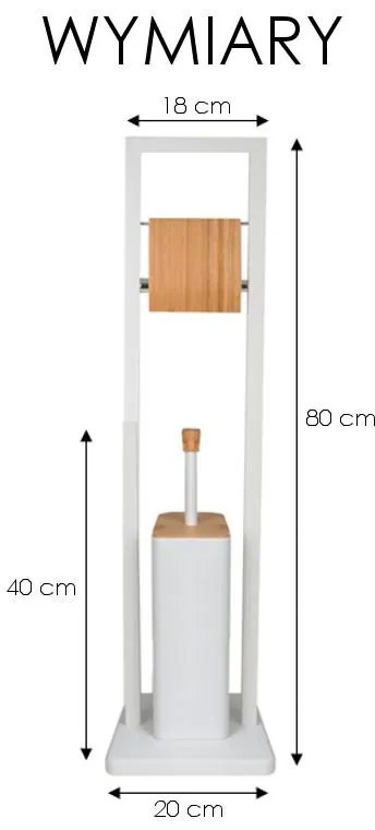 Erga Barca, držiak na toaletný papier a toaletnú kefu 20x20x80 cm, biela matná-prírodná hnedá, ERG-YKA-PD.BARCA-WHT