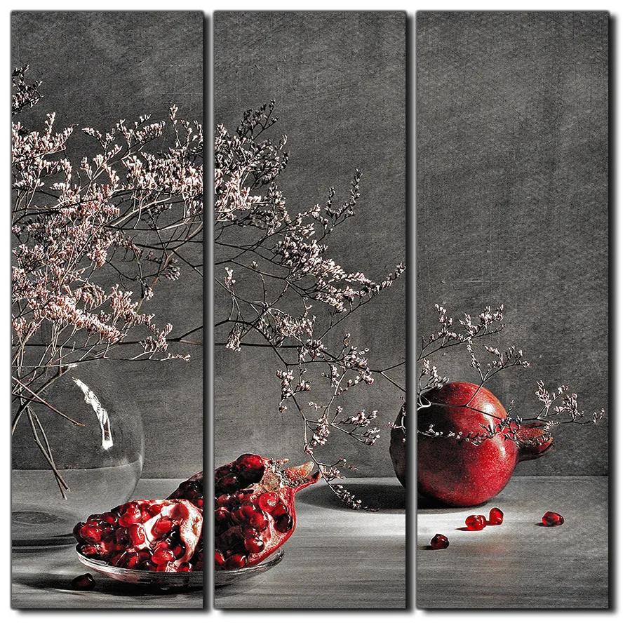 Obraz na plátne - Zátišie - vetva a granátové jablko - štvorec 3274QB (75x75 cm)