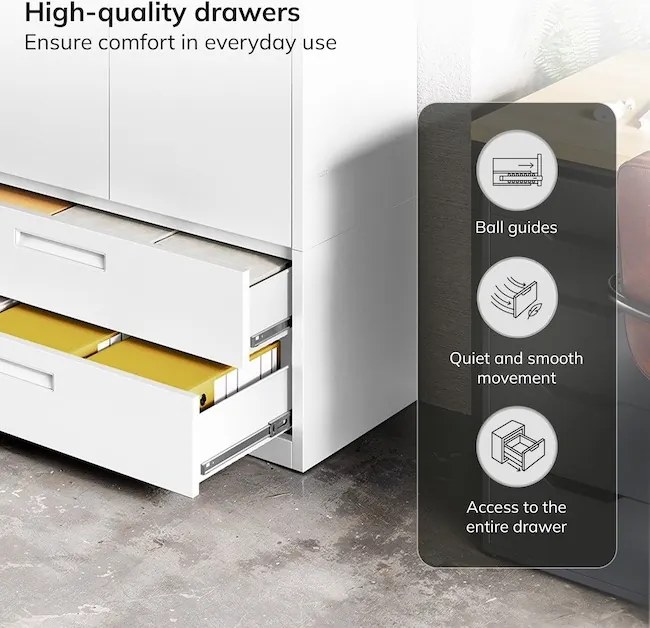 Modulárna kovová multifunkčná skriňa so zásuvkou biela MEGAN 1850 x 900 x 400 mm