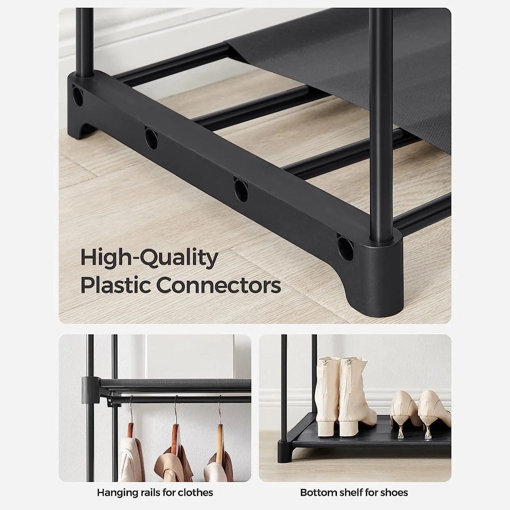 Látková skriňa, mobilná skriňa, skladacia, čierna