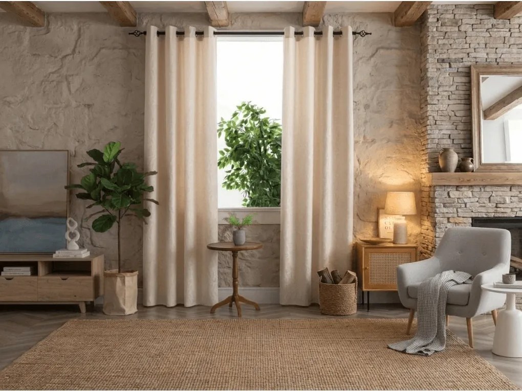 Zatemňovací záves DUNES VELVET 140x250 cm, krémová Zavesenie: Kovové krúžky