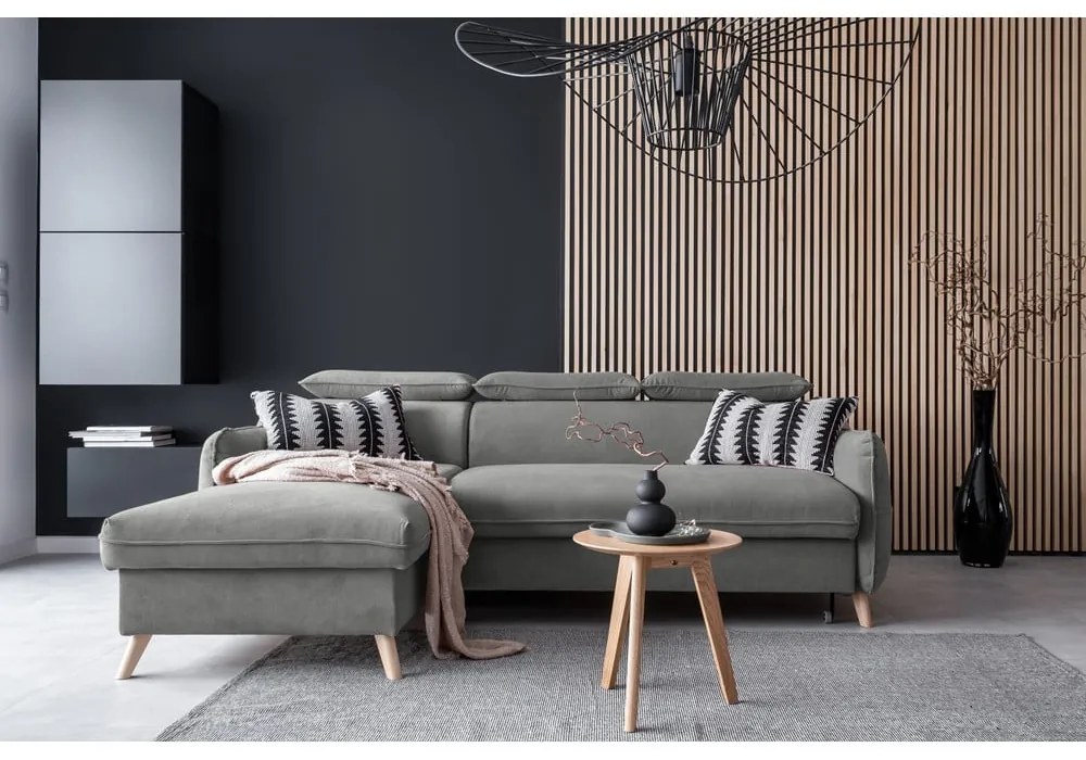 Svetlosivá zamatová rozkladacia rohová pohovka (ľavý roh) Sweet Harmony – Miuform