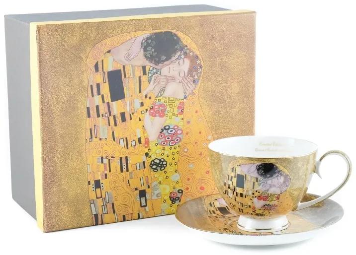 HOME ELEMENTS Šálka s podšálkou, 250 ml, Klimt, Bozk zlatý