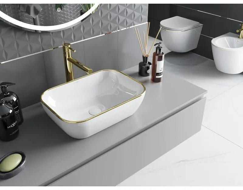 Mexen RITA umývadlo, 45x32 cm, biela/zlatý okraj, 21084505