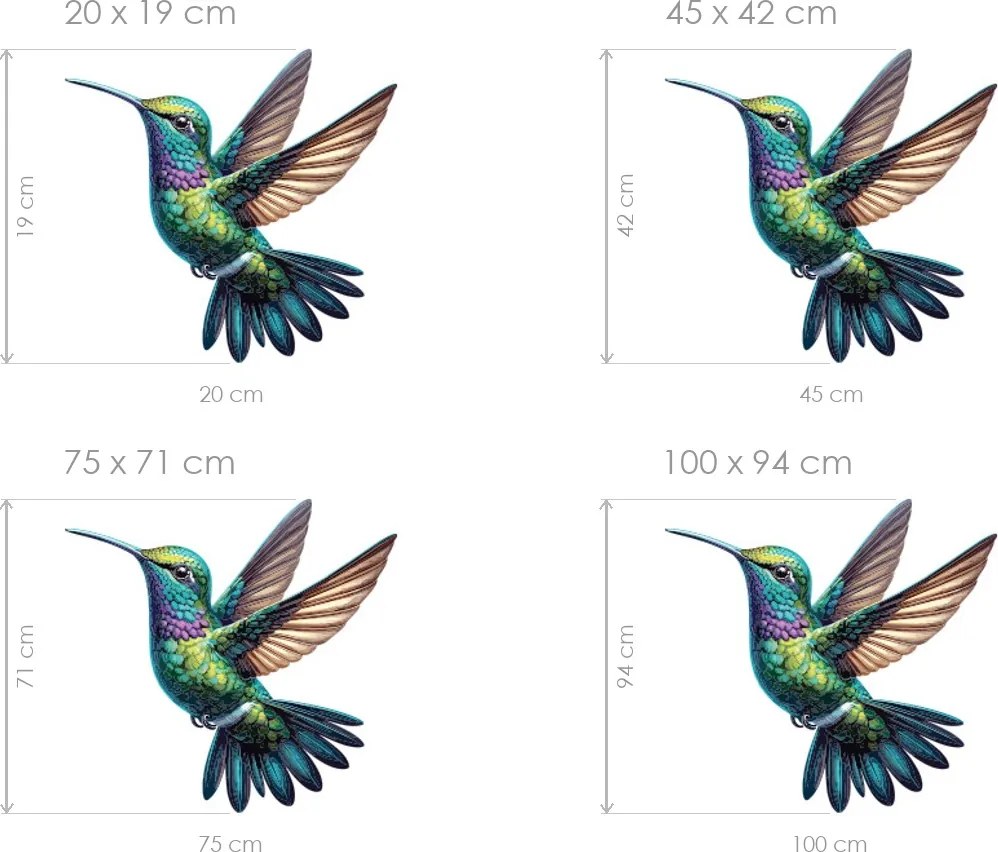 Farebný kolibrík textilní prelepiteľná nálepka na stenu hárok 45 x 42 cm