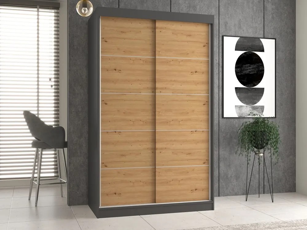 Šatníková skriňa IGA 120 cm antracit/dub artisan