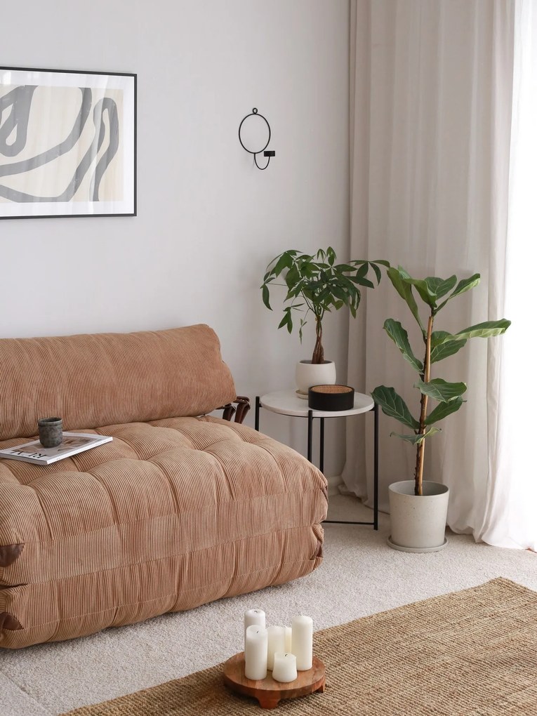 Dvojmiestna futónová rozkladacia pohovka Kadife camel