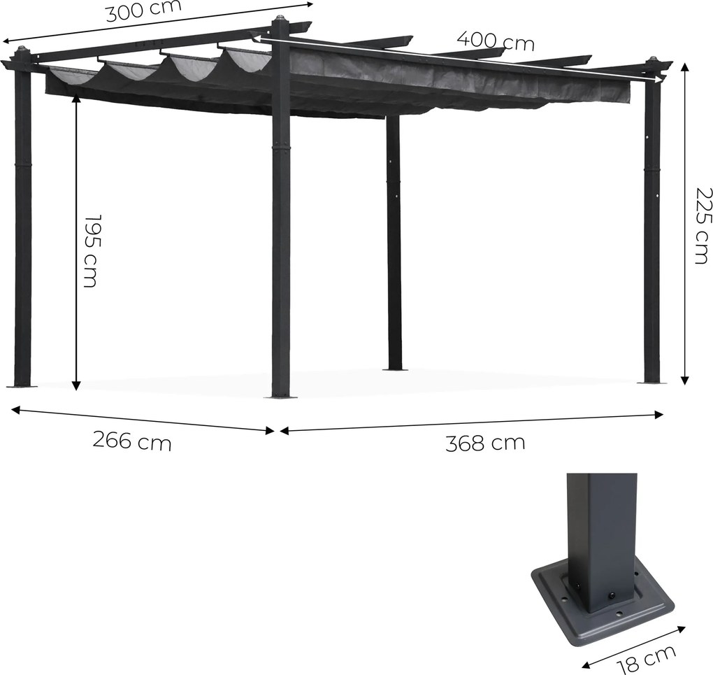 Zahradní pergola s posuvným střešním systémem Zenia 3x4 m šedá