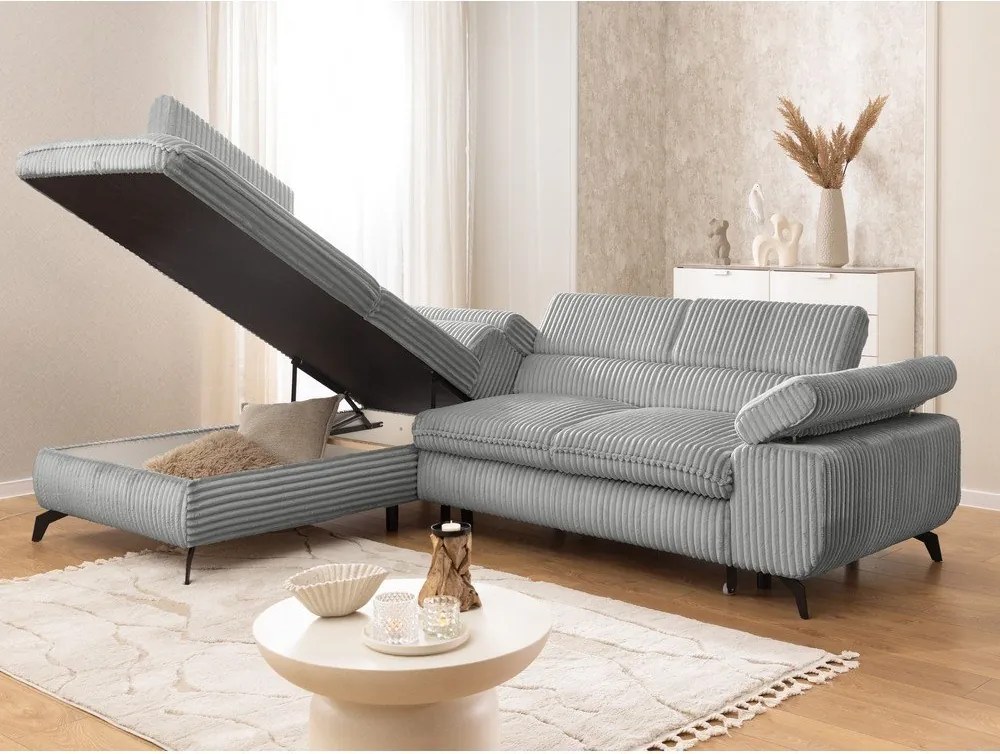 Svetlosivá menčestrová rohová pohovka (ľavý roh/do L) Marbeya – Ropez