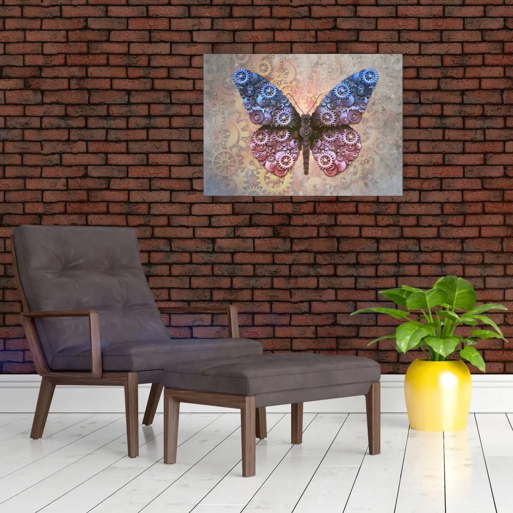 Sklenený obraz - Steampunk motýľ (70x50 cm)