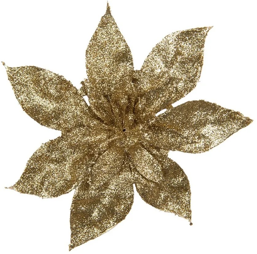 Zlatá trblietavá umelá dekorácia vianočná hviezda Poinsettia - Ø 15*2 cm