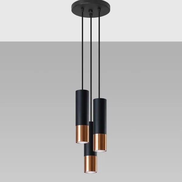 Sollux SL.0949 - Luster na lanku LOOPEZ 3xGU10/10W/230V guľatý čierna/meď