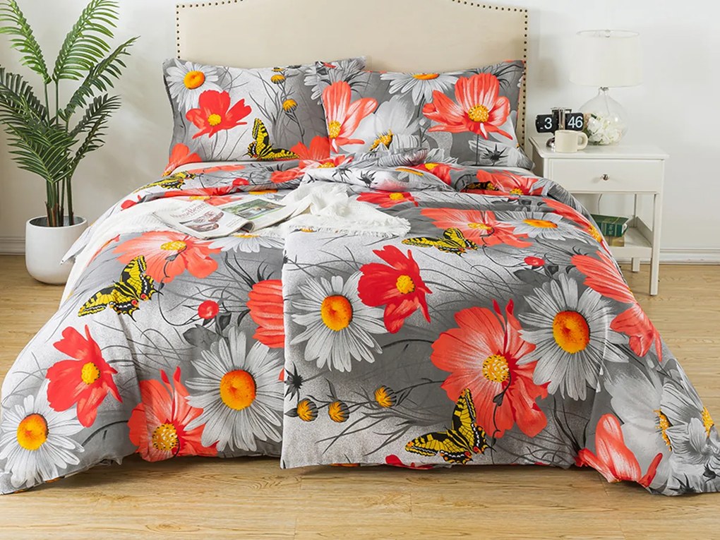 XPOSE® Bavlnené obliečky KARLA na dve postele - oranžové/sivé