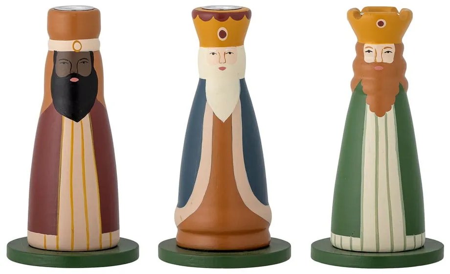 Drevené svietniky s vianočným motívom v súprave 3 ks Betiel – Bloomingville