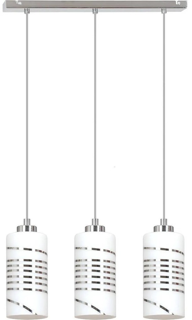 Závesné svietidlo Cobi, 3x biele sklenené tienidlo so vzorom, ch