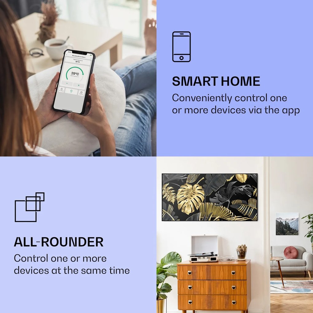 Klarstein Wonderwall Air Art Smart, infračervený ohrievač, 120 x 60 cm, 700 W, čierny list