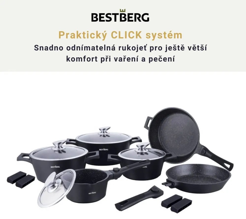 bestBerg BBN-1014BK 14-dielna prémiová súprava riadu s nepriľnavým mramorovým povrchom / čierna