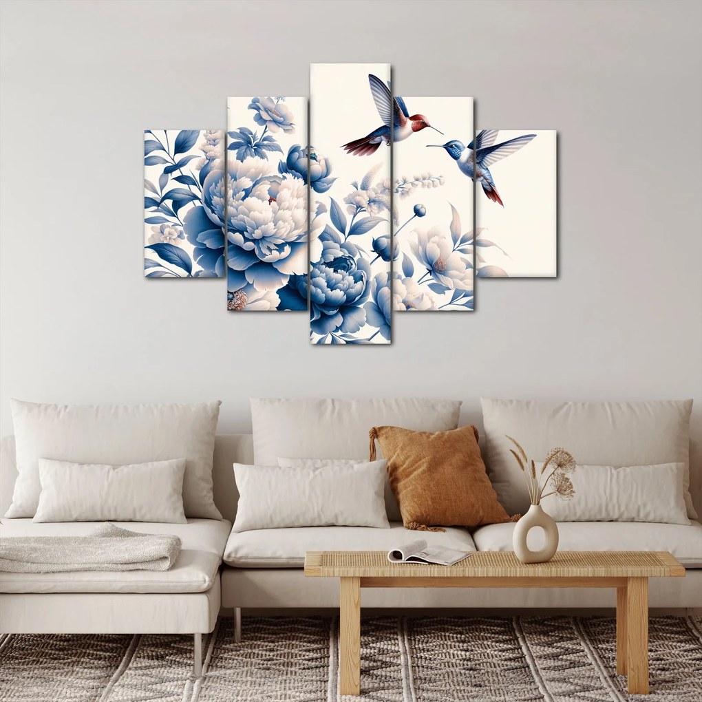 Obraz - Kolibríky nad kvetinou (150x105 cm)