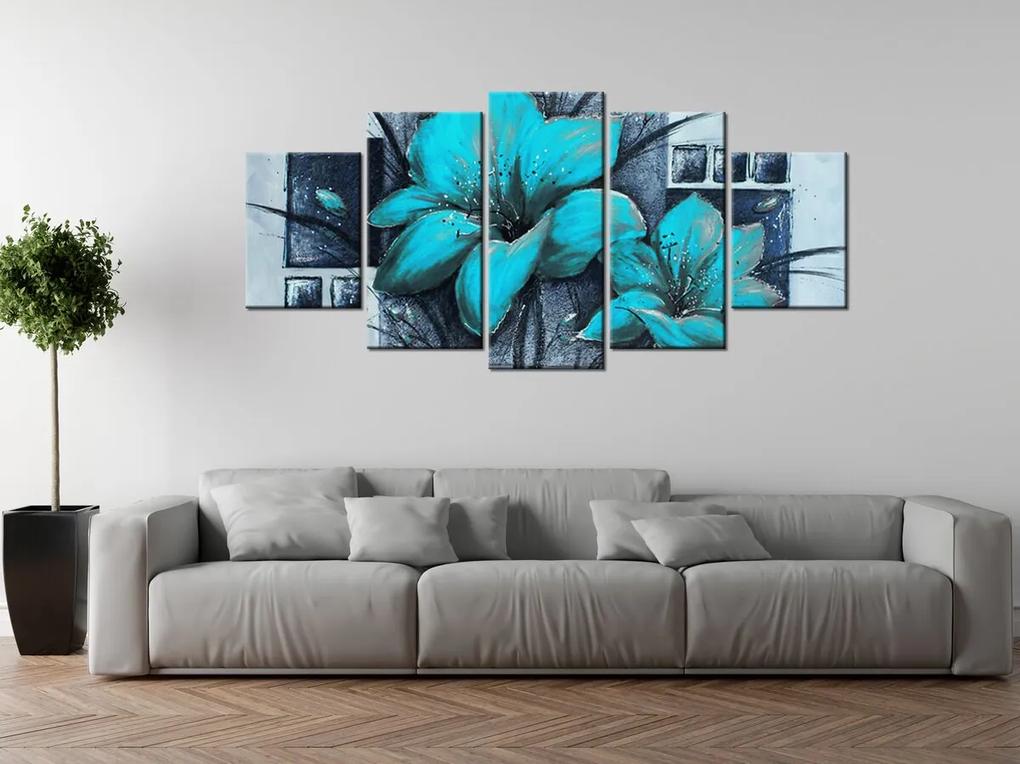 Gario Ručne maľovaný obraz Nádherné modré Vlčie maky - 5 dielny Rozmery: 100 x 70 cm