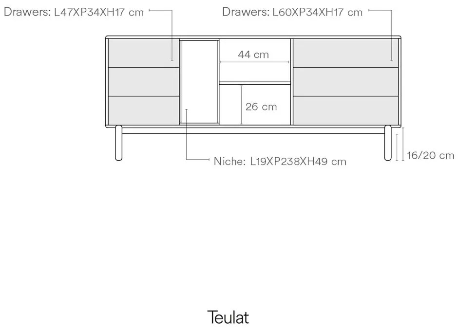Tmavosivá nízka komoda 180x76 cm Corvo - Teulat