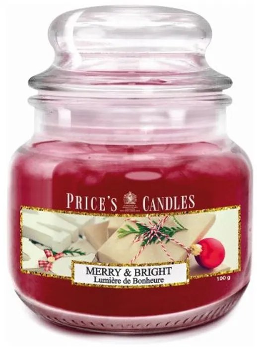 PRICE´S MINI vianočná sviečka ve skle Merry & Bright - horenie 30h