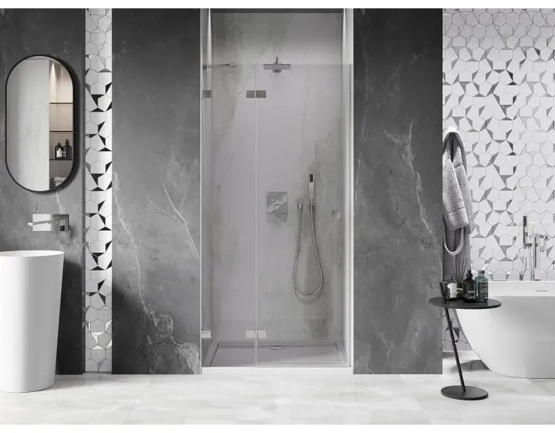 Mexen, Mexen Lunar výklopné sprchové dvere ľavé 115 cm, transparentné, brúsený nikel - 834-115-000-97-00-L