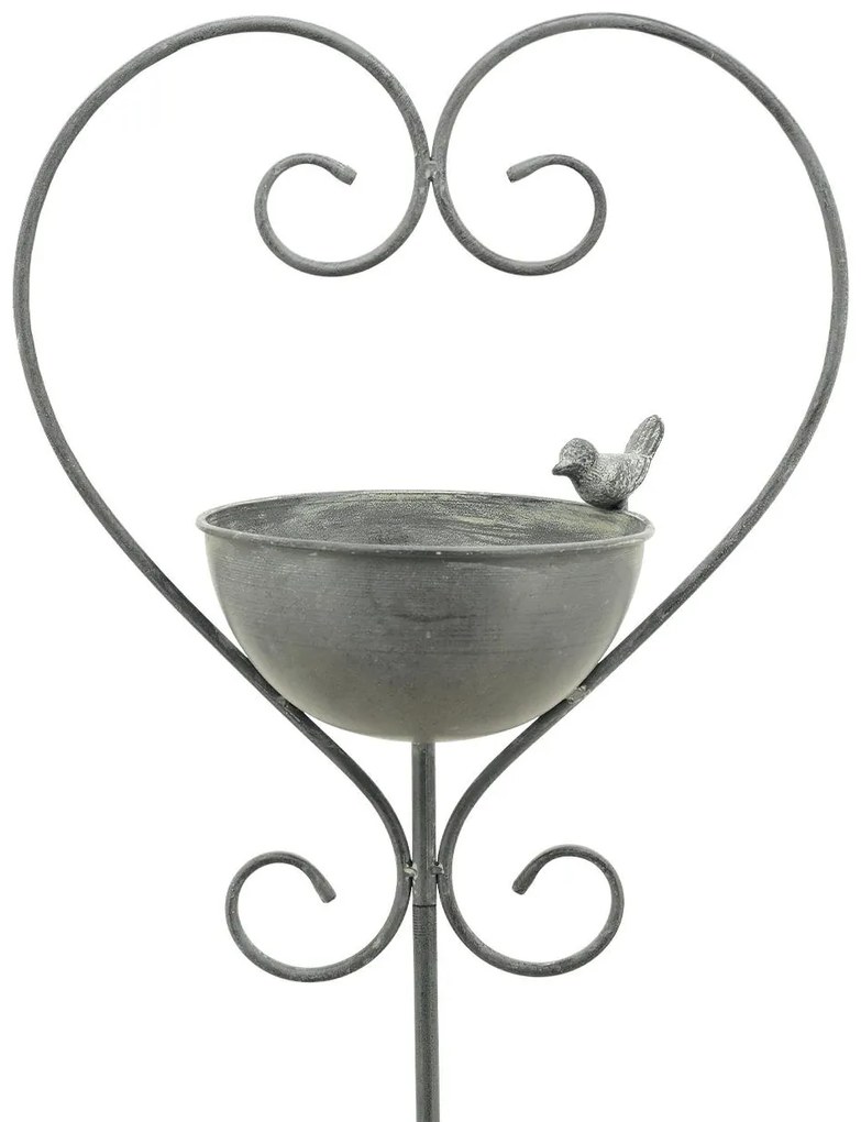 Zapichovacie napájadlo pre vtáky Heart, 138,4x33,7 cm, kov, sivá