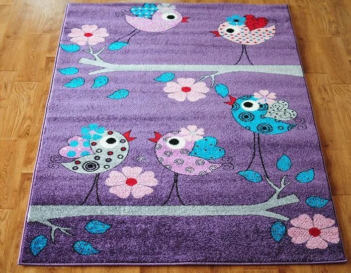 MAXMAX Detský koberec Vtáčiky - fialový