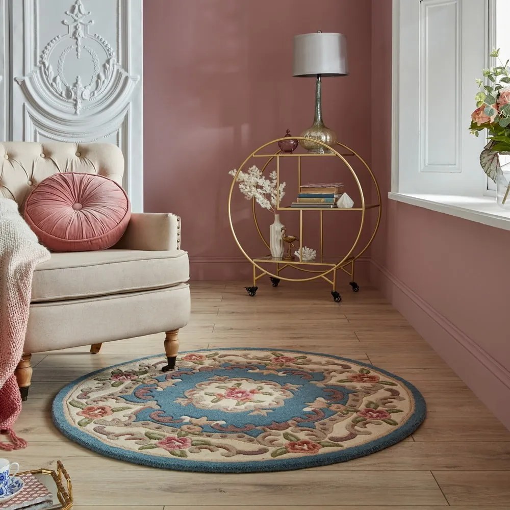 Modrý vlnený koberec Flair Rugs Aubusson, ⌀ 120 cm