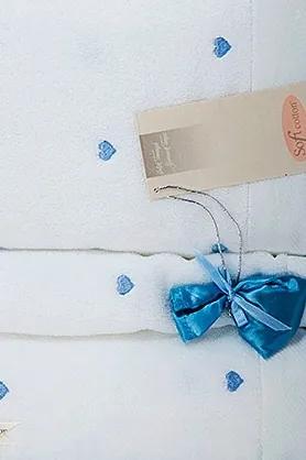 Soft Cotton Osuška MICRO LOVE 75x150 cm Biela / modré srdiečka