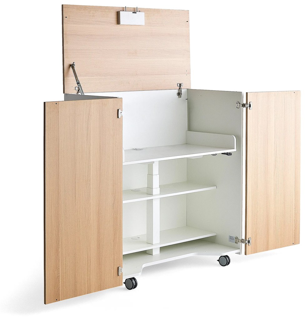 Kompletná mobilná pracovná stanica CUBIC, biela, dub