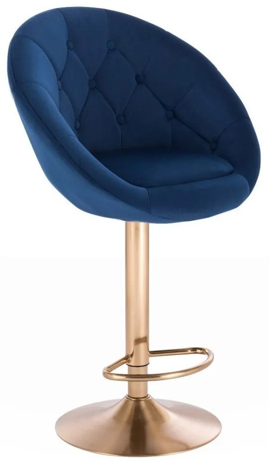 LuxuryForm Barová stolička VERA VELUR na zlatom tanieri - modrá