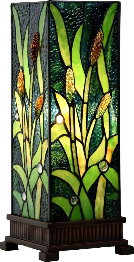 Zelená hranatá stolná lampa Tiffany Squilla - 18*18*45 cm E27/max 1*60W