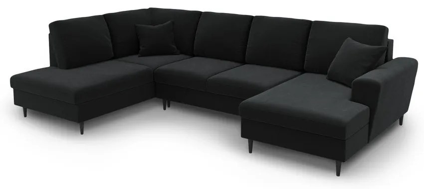Čierna zamatová rozkladacia/s úložným priestorom rohová pohovka (ľavý roh/do "U") Kyoto – Cosmopolitan Design