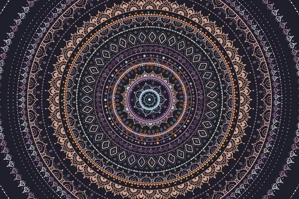 Samolepiaca tapeta Mandala so vzorom slnka vo fialových odtieňoch - 450x300