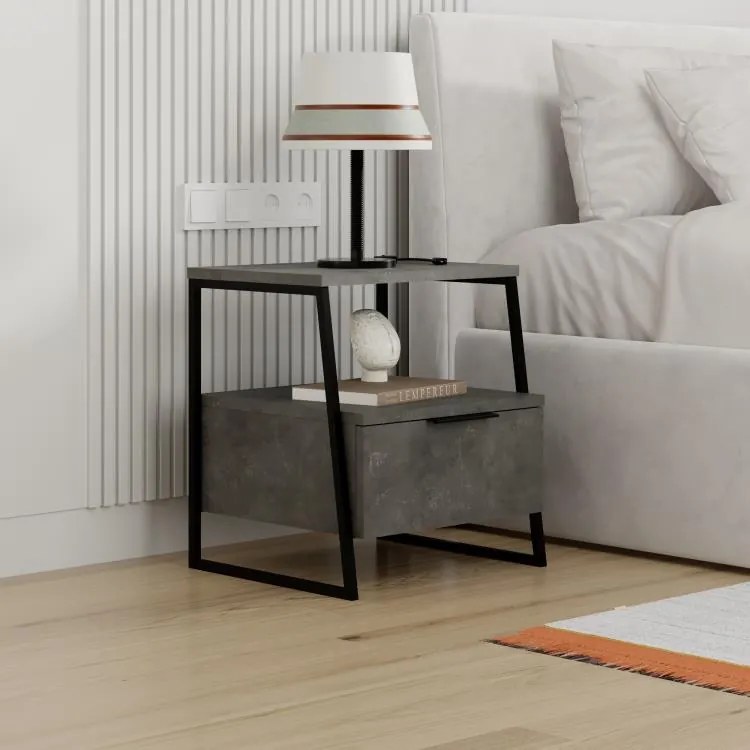 Nočný stolík Houseland Pal retro sivý