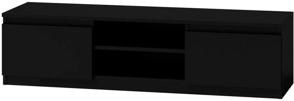 Televizní stolek DELUKO s dřevěnou policí 140 cm černý mat