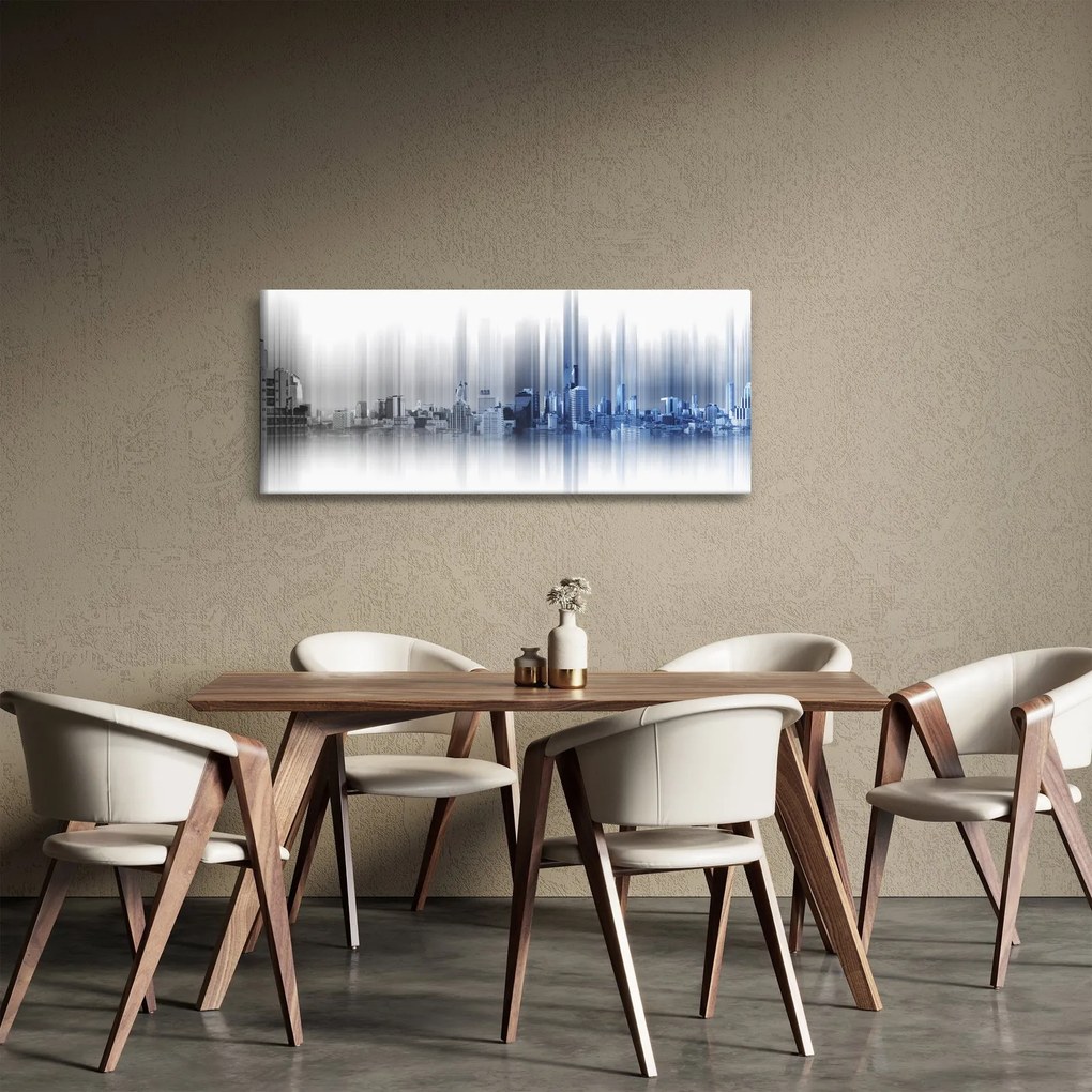 Obraz - Panoráma mesta, modro-šedé (120x50 cm)