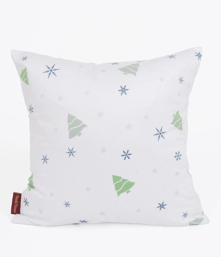 Vianočná obliečka na vankúšik Velvet 40 × 40 cm - Vločky a stromčeky biely