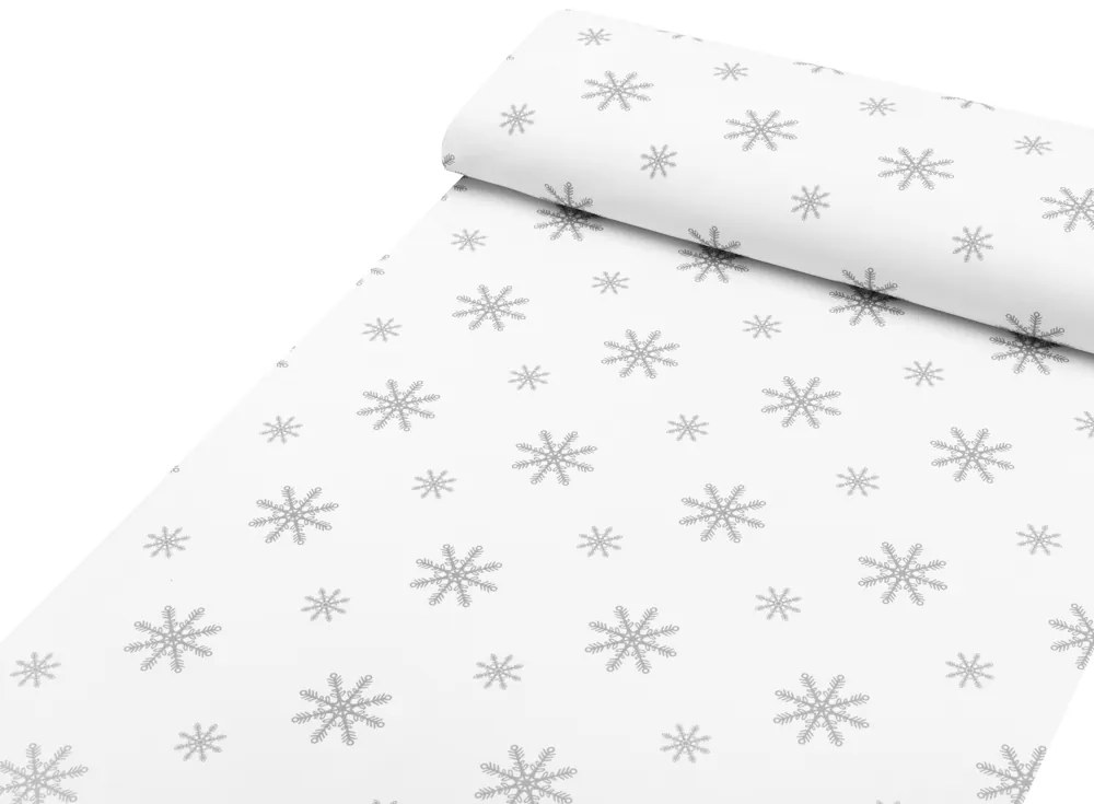 Biante Teflónový behúň na stôl TF-101 Vianočné sivé vločky na bielom 35x120 cm