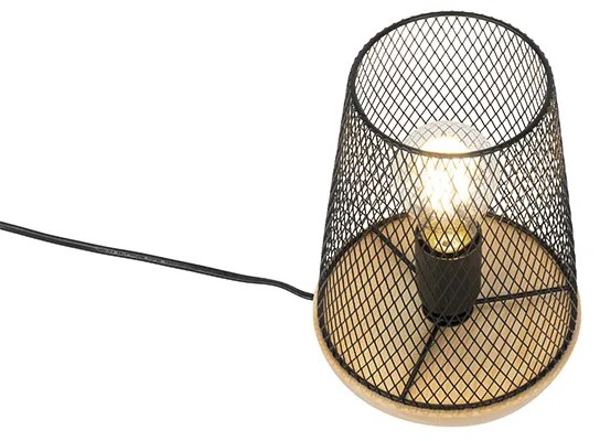 Dizajnová stolná lampa čierna s drevom - Bosk