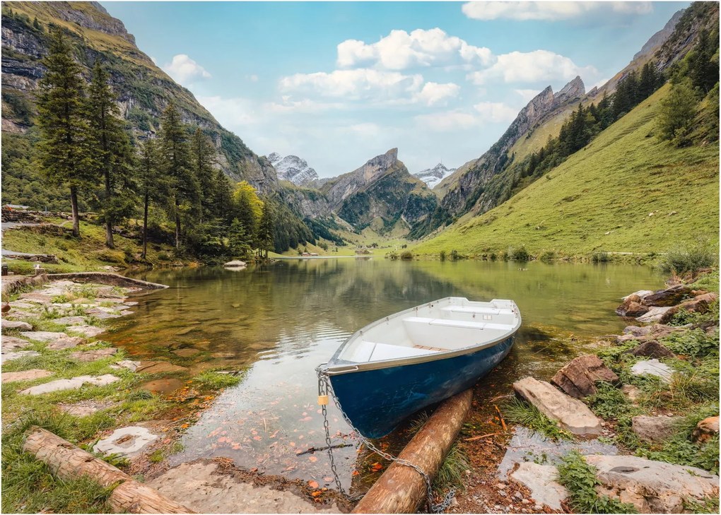 Sklenený obraz - Seealpsee, jazero Švajčiarska (70x50 cm)