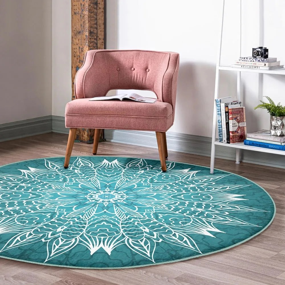 Tyrkysovomodrý prateľný okrúhly koberec vhodný pre robotické vysávače ø 120 cm Comfort – Mila Home