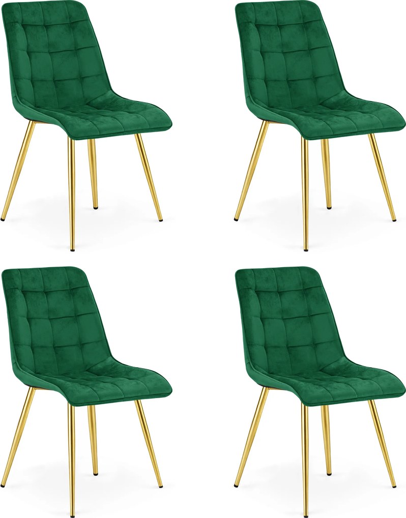 Jedálenská stolička SPLIT VELVET so zlatými nohami, zelená