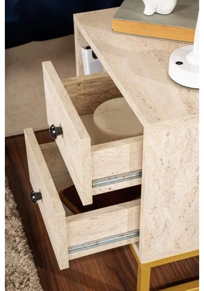 Nočný stolík GLIMMER 50x45,2 cm béžová/zlatá