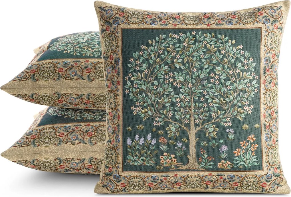 GOBELÍNOVÁ DEKORAČNÁ OBLIEČKA NA VANKÚŠ FESTIVE VERDE 45X45 CM VZOROVANÁ