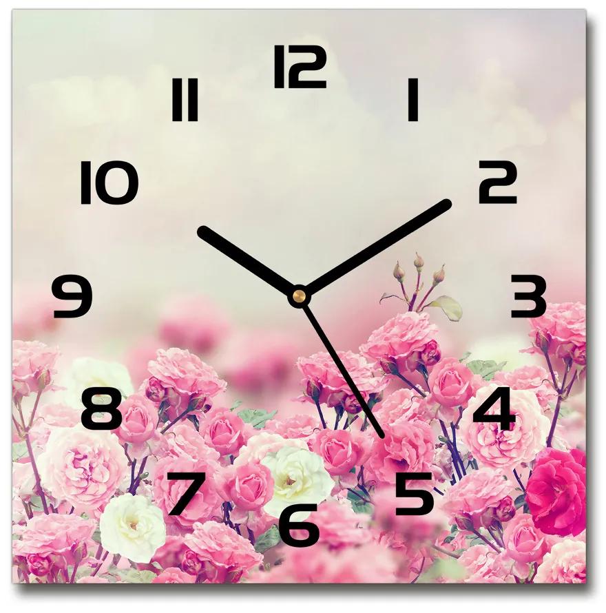 Sklenené hodiny štvorec Kvety divokej ruže pl_zsk_30x30_c-f_84071229