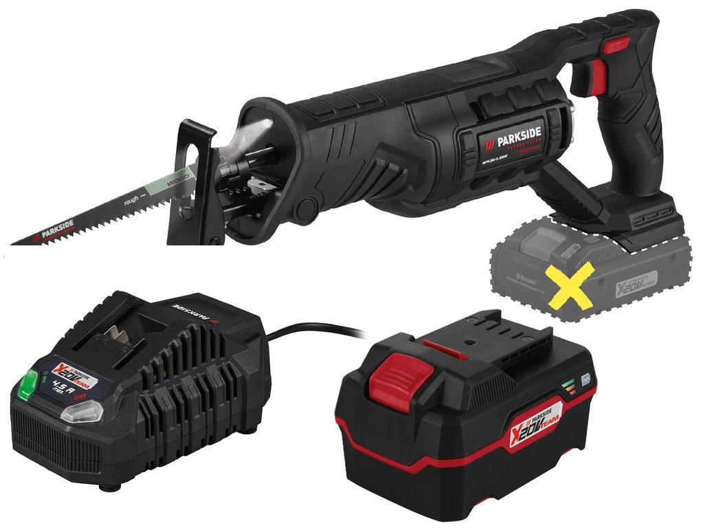 Parkside Performance®  Aku chvostová píla 20 V Pssap 20-Li E6 + Akumulátor 20 V/4 Ah + Rýchlonabíjačka 20 V/4,5 A  (800011865)