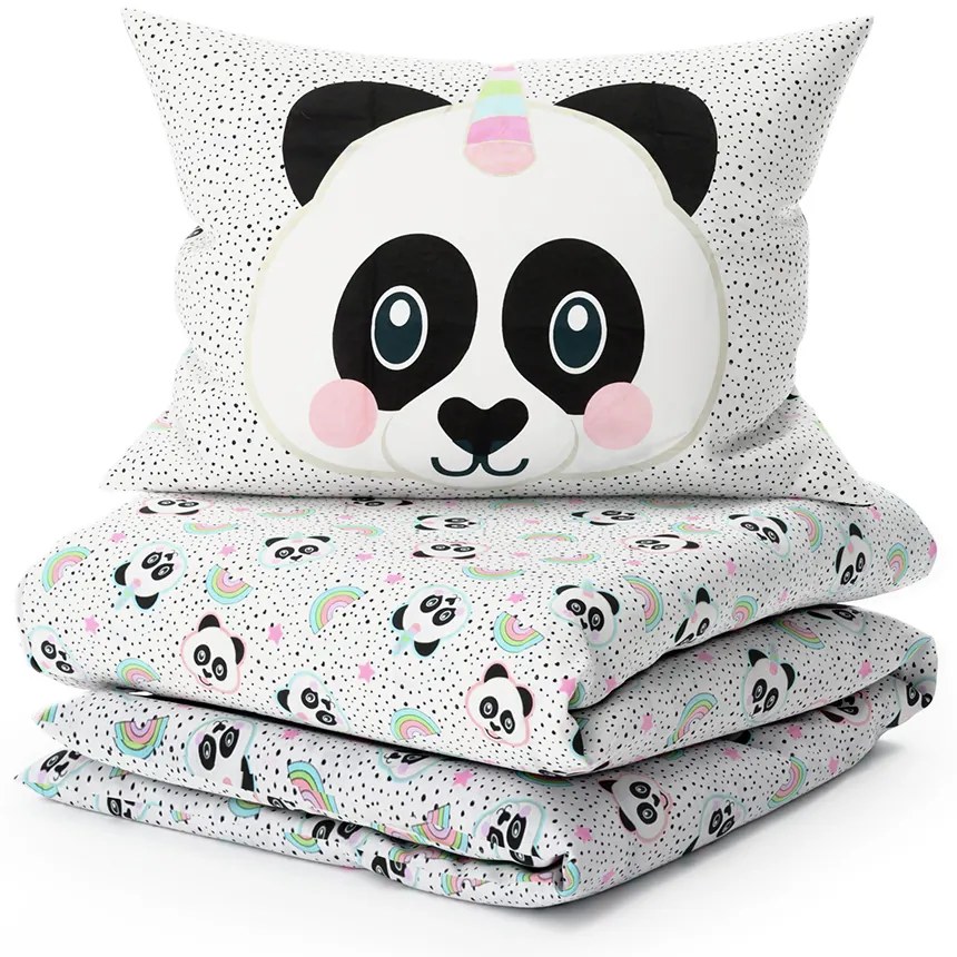 Detské bavlnené obliečky PANDA UNICORN biele Rozmer obliečky: 60 x 70 cm | 140 x 200 cm